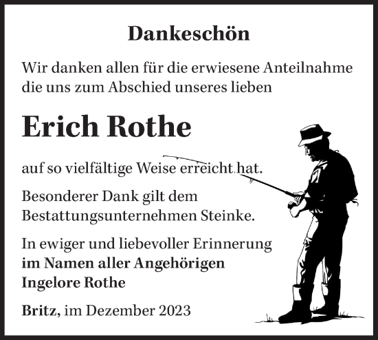 Traueranzeige von Erich Rothe von Märkische Oderzeitung