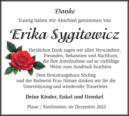 Traueranzeige von Erika Sygitowicz von Märkische Oderzeitung