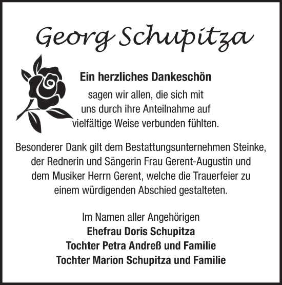 Traueranzeige von Georg Schupitza von Märkische Oderzeitung