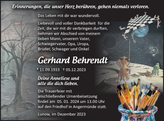 Traueranzeige von Gerhard Behrendt von Märkische Oderzeitung