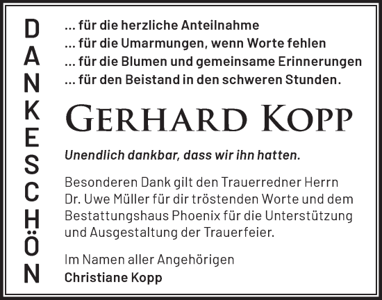 Traueranzeige von Gerhard Kopp von Märkische Oderzeitung