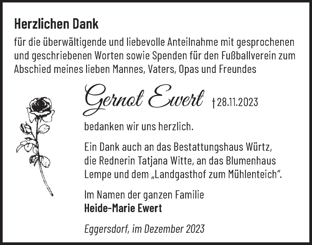  Traueranzeige für Gernot Ewert vom 23.12.2023 aus Märkische Oderzeitung
