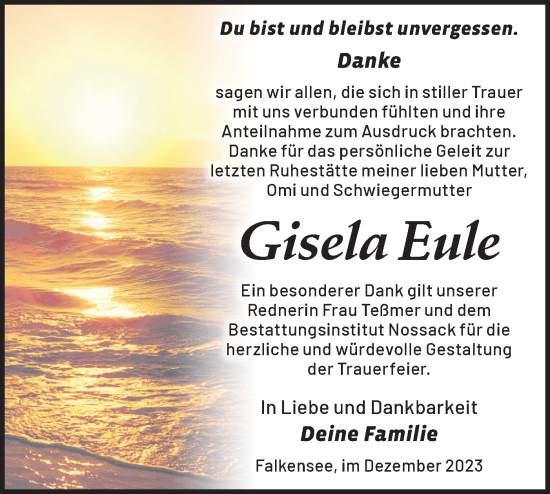 Traueranzeige von Gisela Eule von Märkische Oderzeitung