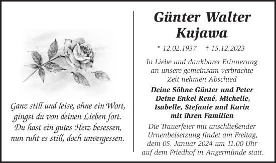 Traueranzeige von Günter Walter Kujawa von Märkische Oderzeitung
