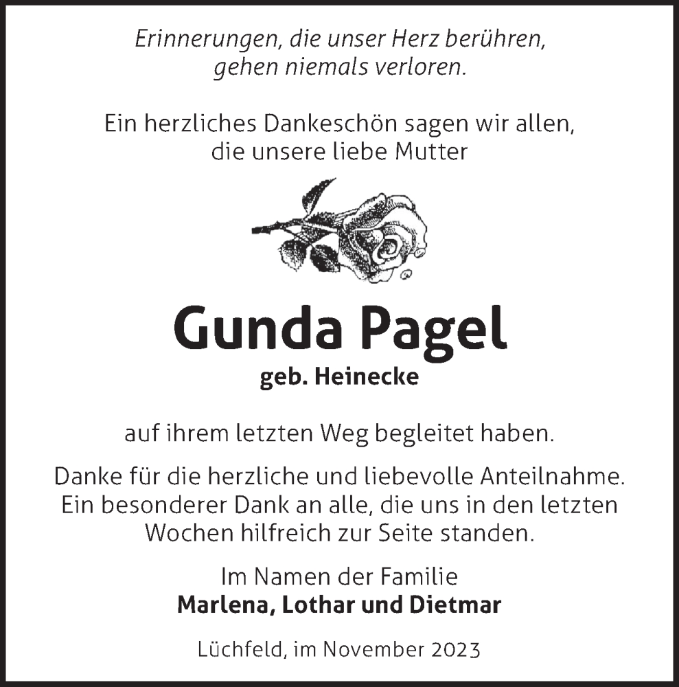  Traueranzeige für Gunda Pagel vom 09.12.2023 aus Märkische Oderzeitung