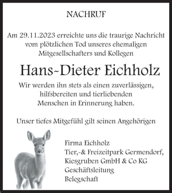 Traueranzeige von Hans-Dieter Eichholz von Märkische Oderzeitung