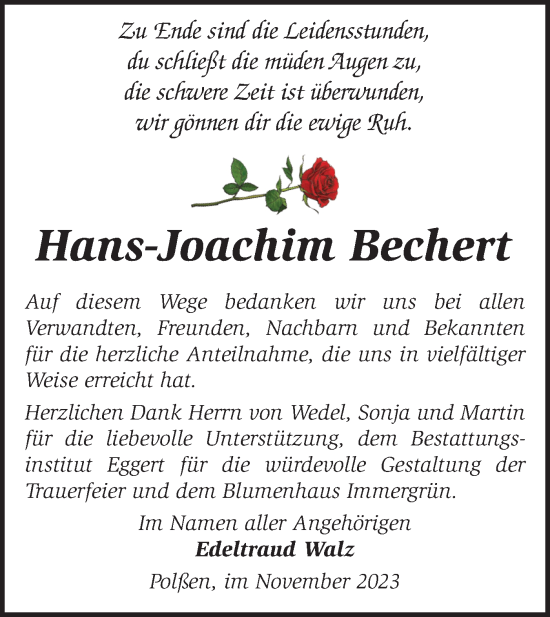 Traueranzeige von Hans-Joachim Bechert von Märkische Oderzeitung