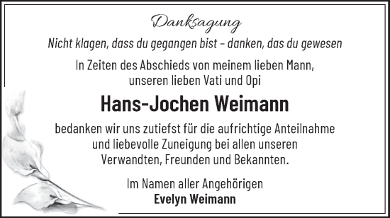 Traueranzeige von Hans-Jochen Weimann von Märkische Oderzeitung