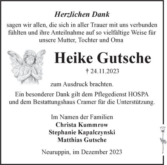 Traueranzeige von Heike Gutsche von Märkische Oderzeitung