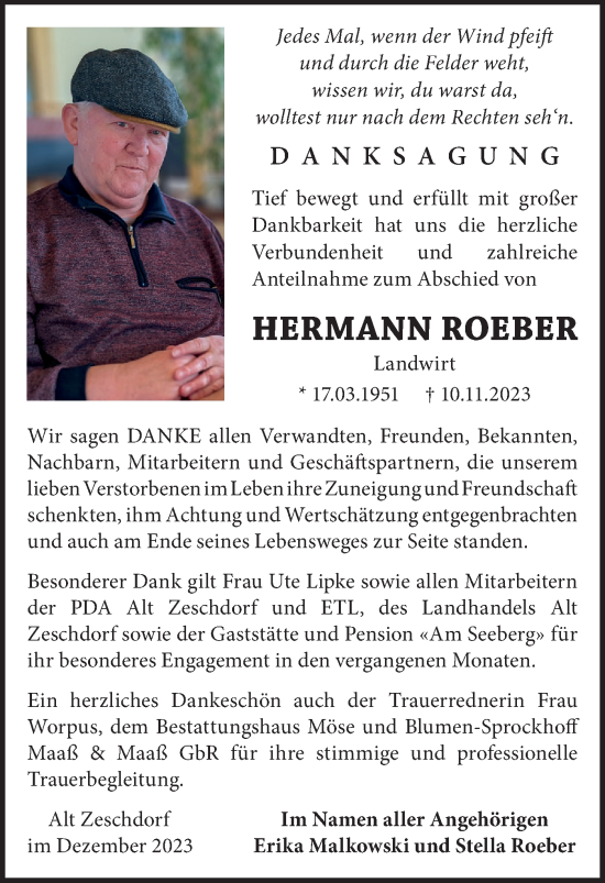 Traueranzeige von Hermann Roeber von Märkische Oderzeitung