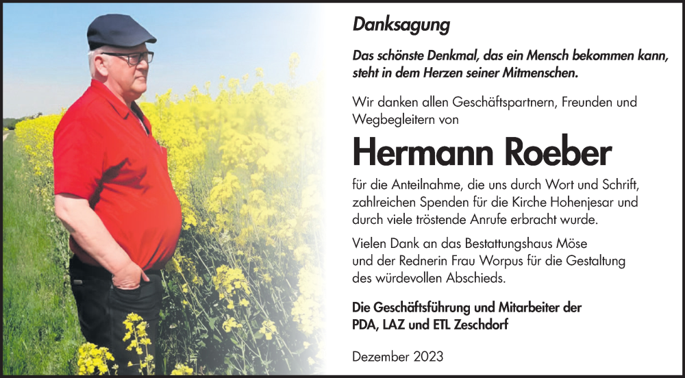  Traueranzeige für Hermann Roeber vom 23.12.2023 aus Märkische Oderzeitung