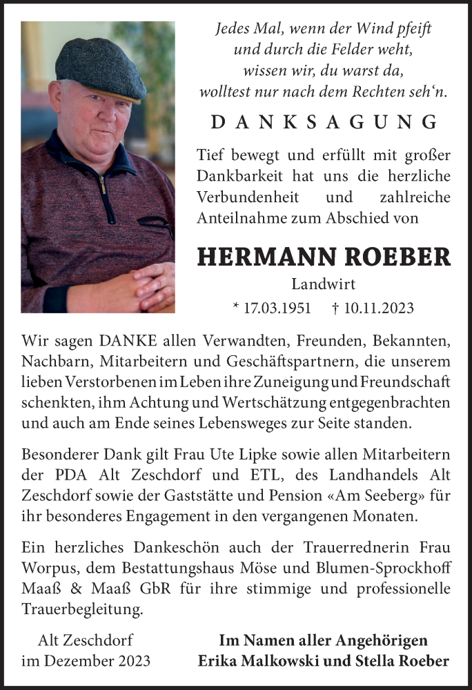  Traueranzeige für Hermann Roeber vom 23.12.2023 aus Märkische Oderzeitung