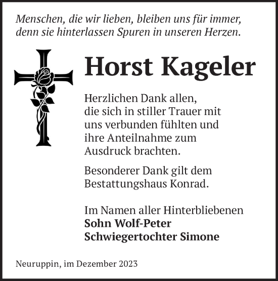 Traueranzeige von Horst Kageler von Märkische Oderzeitung