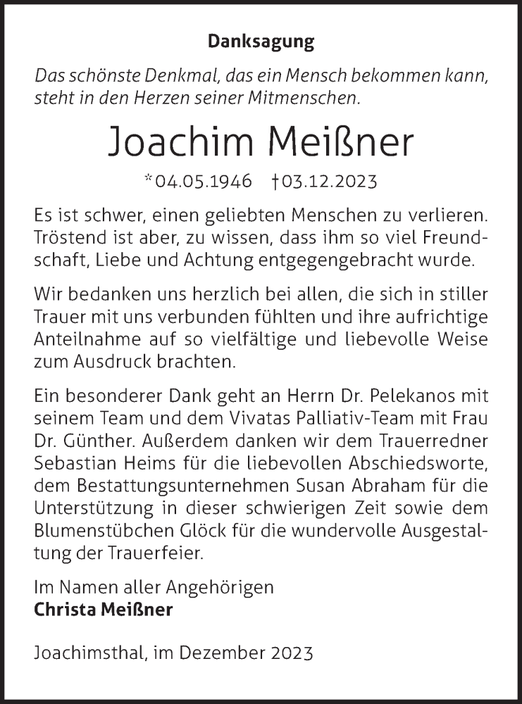  Traueranzeige für Joachim Meißner vom 22.12.2023 aus Märkische Oderzeitung