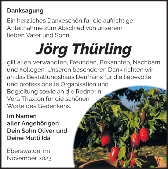 Traueranzeige von Jörg Thürling von Märkische Oderzeitung