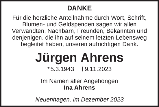 Traueranzeige von Jürgen Ahrens von Märkische Oderzeitung