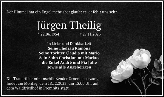 Traueranzeige von Jürgen Theilig von Märkische Oderzeitung