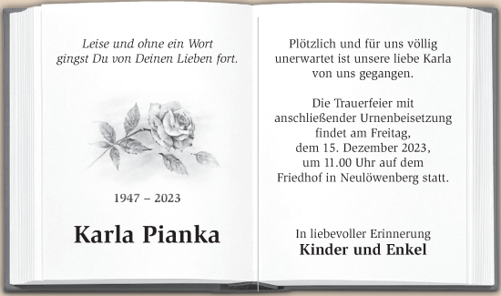 Traueranzeige von Karla Pianka von Märkische Oderzeitung