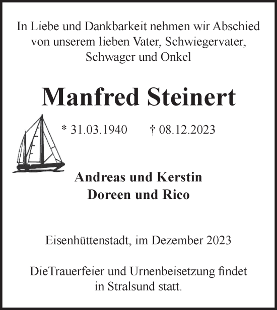 Traueranzeige von Manfred Steinert von Märkische Oderzeitung