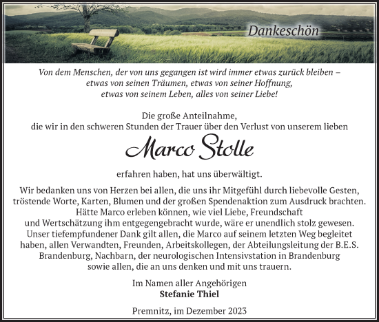 Traueranzeige von Marco Stolle von Märkische Oderzeitung