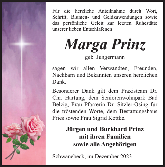 Traueranzeige von Marga Prinz von Märkische Oderzeitung