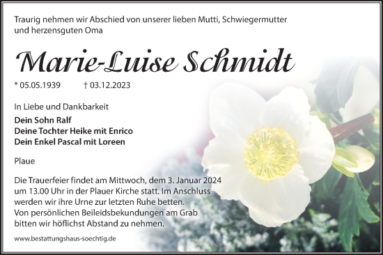 Traueranzeige von Marie-Luise Schmidt von Märkische Oderzeitung