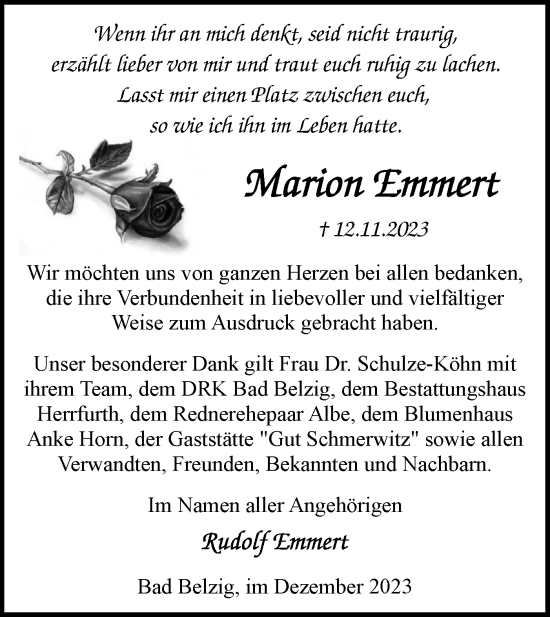 Traueranzeige von Marion Emmert von Märkische Oderzeitung