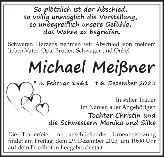 Traueranzeige von Michael Meißner von Märkische Oderzeitung