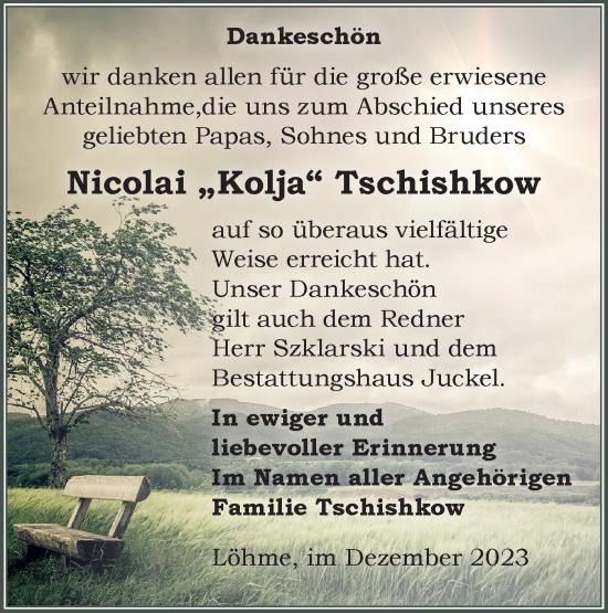 Traueranzeige von Nicolai Tschishkow von Märkische Oderzeitung