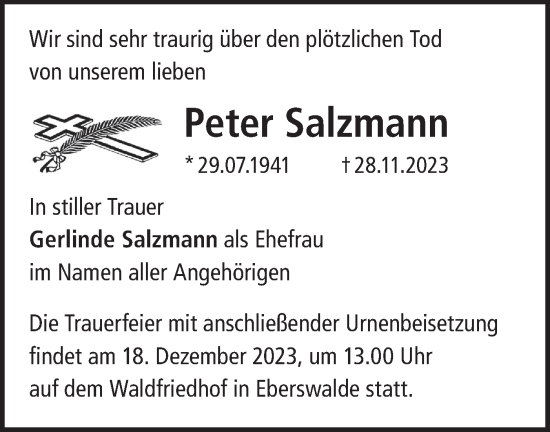 Traueranzeige von Peter Salzmann von Märkische Oderzeitung