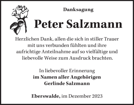 Traueranzeige von Peter Salzmann von Märkische Oderzeitung