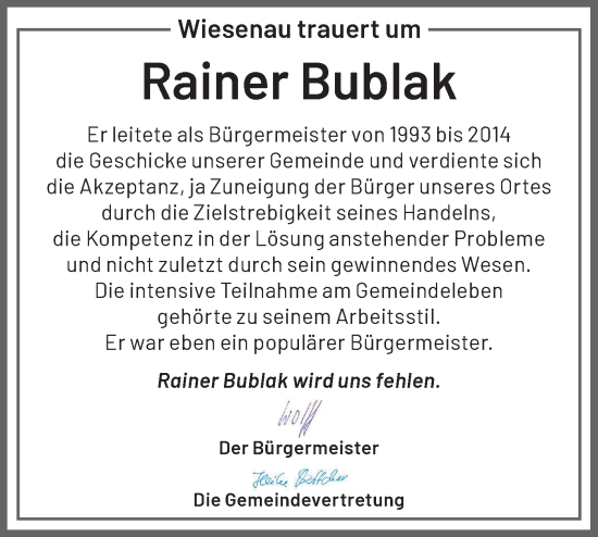 Traueranzeige von Rainer Bublak von Märkische Oderzeitung