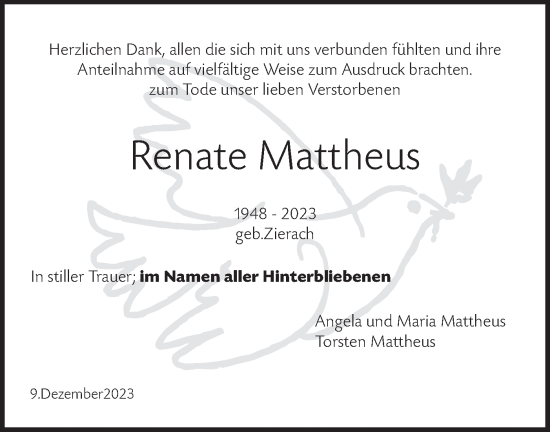 Traueranzeige von Renate Mattheus von Märkische Oderzeitung