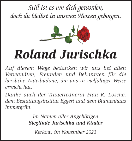 Traueranzeige von Roland Jurischka von Märkische Oderzeitung