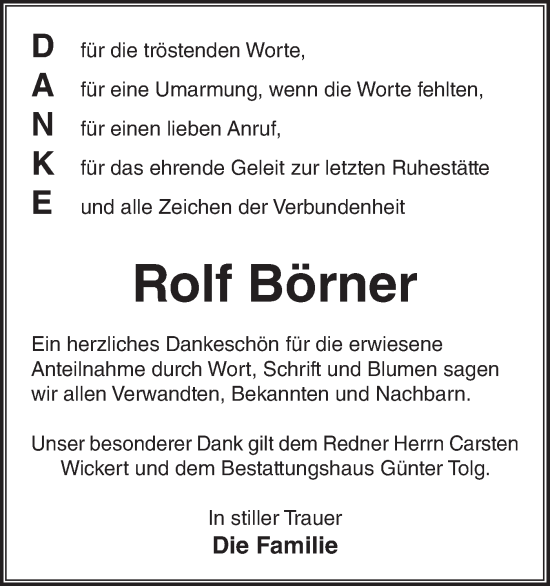 Traueranzeige von Rolf Börner von Märkische Oderzeitung