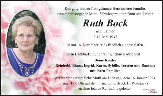 Traueranzeige von Ruth Bock von Märkische Oderzeitung