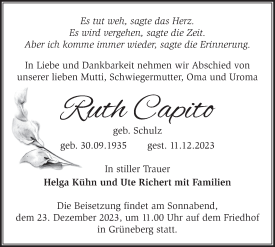 Traueranzeige von Ruth Capito von Märkische Oderzeitung