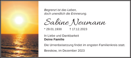 Traueranzeige von Sabine Neumann von Märkische Oderzeitung