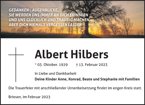 Traueranzeige von Albert Hilbers von Märkische Oderzeitung