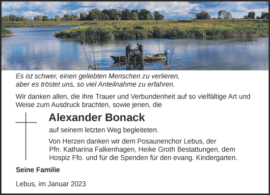 Traueranzeige von Alexander Bonack von Märkische Oderzeitung