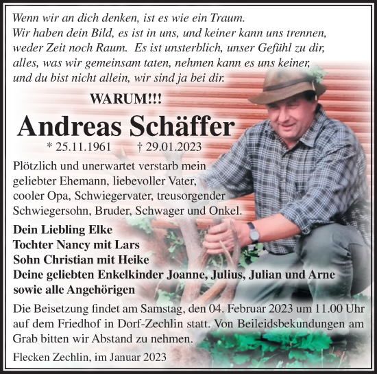 Anzeige Andreas Schäffer