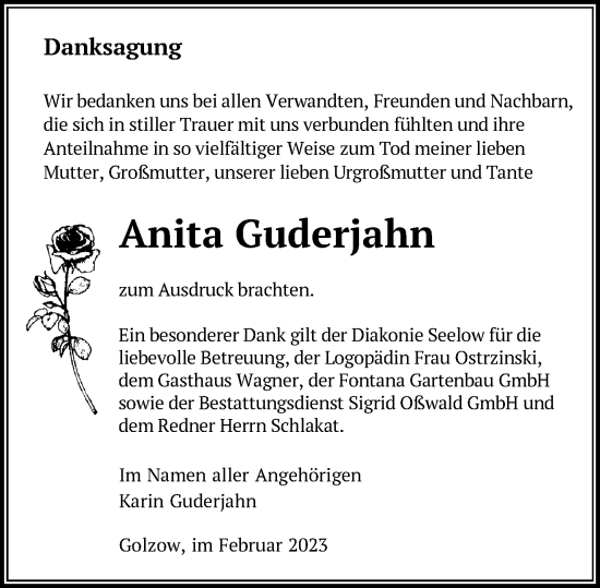 Traueranzeige von Anita Guderjahn von Märkische Oderzeitung