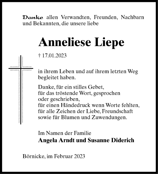 Traueranzeige von Anneliese Liepe von Märkische Oderzeitung