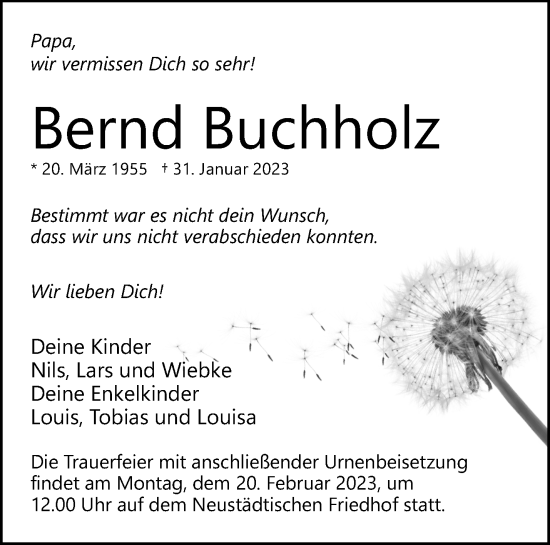 Traueranzeige von Bernd Buchholz von Märkische Oderzeitung