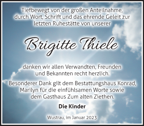 Traueranzeige von Brigitte Thiele von Märkische Oderzeitung