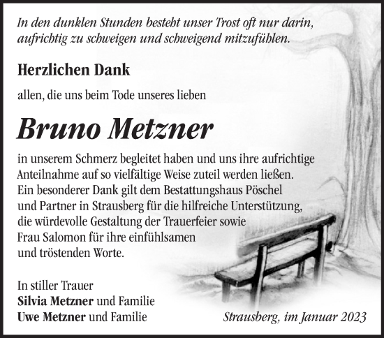 Traueranzeige von Bruno Metzner von Märkische Oderzeitung