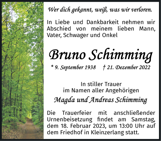 Traueranzeige von Bruno Schimming von Märkische Oderzeitung