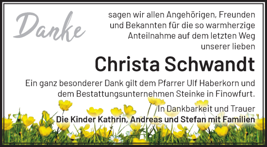 Traueranzeige von Christa Schwandt von Märkische Oderzeitung