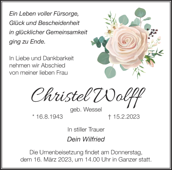Traueranzeige von Christel Wolff von Märkische Oderzeitung