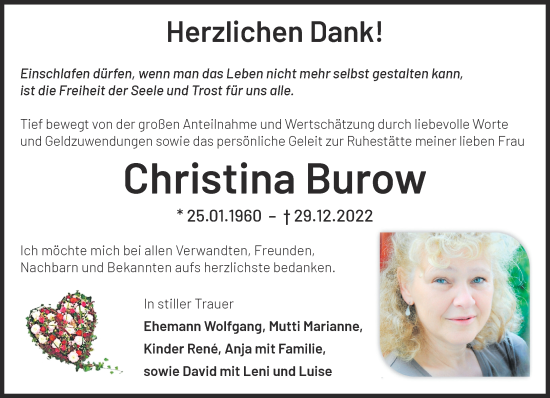 Traueranzeige von Christina Burow von Märkische Oderzeitung